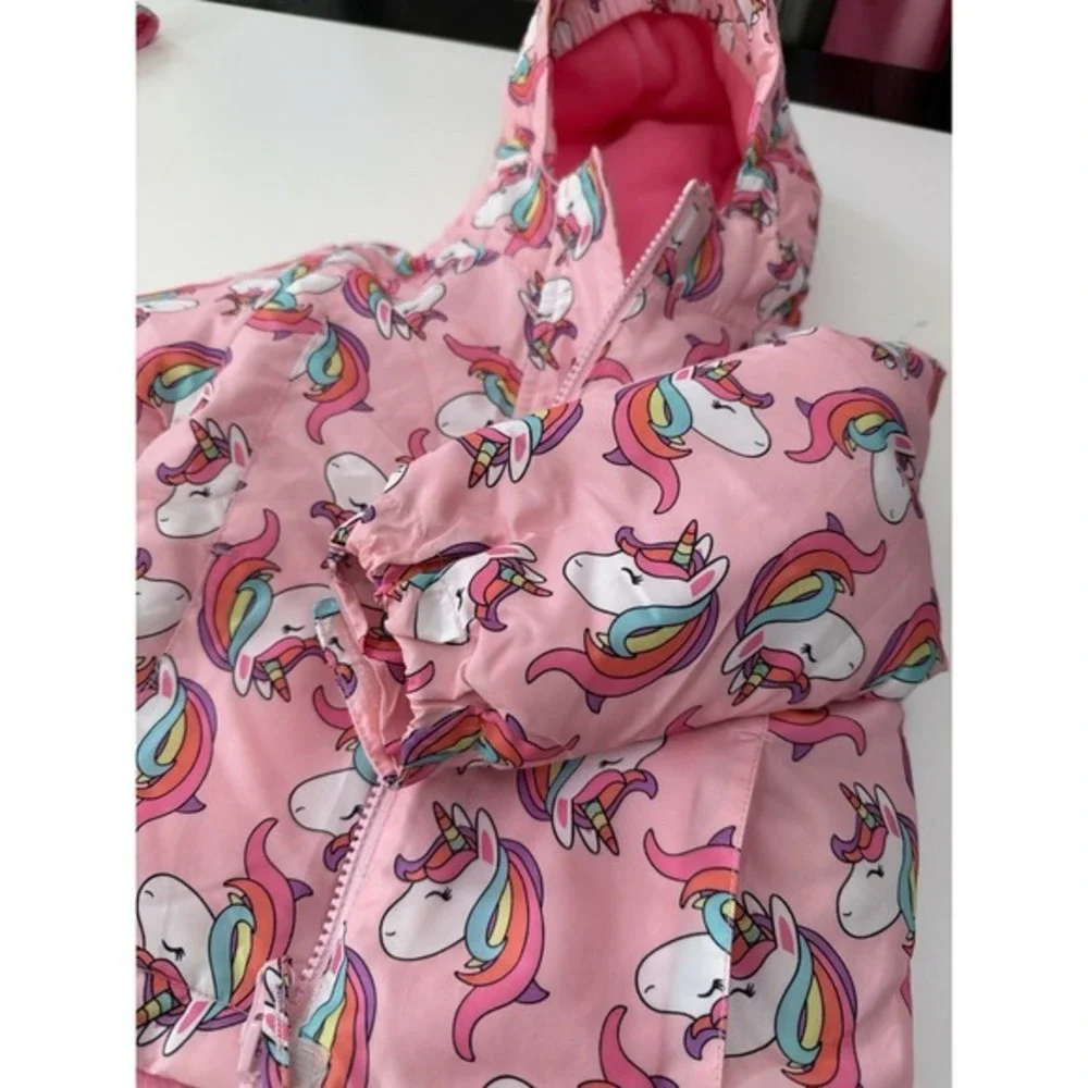 The Children's Place Girls Unicorn 3-Piece Snowsuit Set Jacket/Fleece/Bibs. 3898